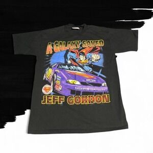 Vintage 1999 Jeff Gordon Superman Shirt Mens Black DC Comics Nascar 2 Sided